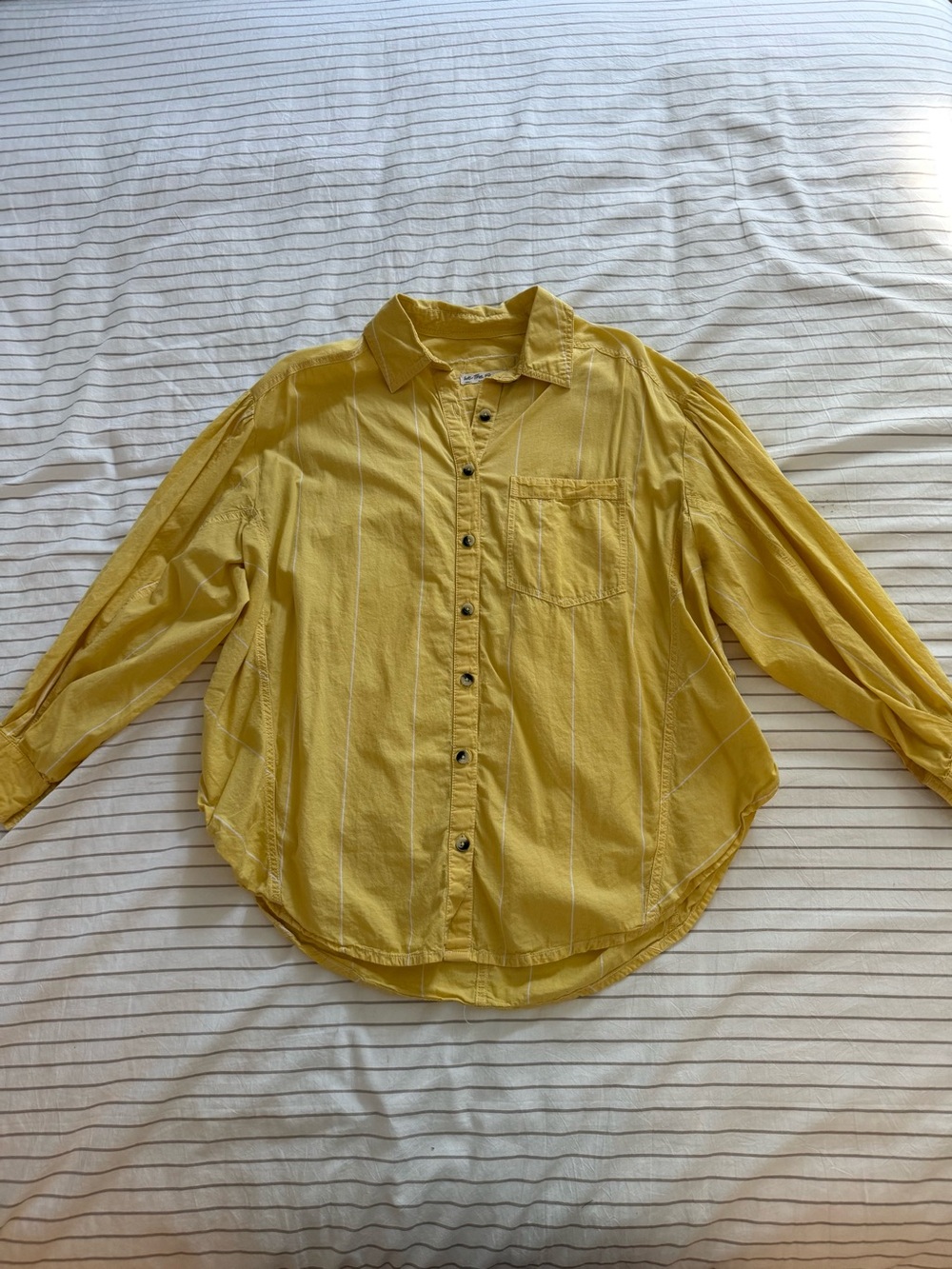 Free People Yellow Striped Button-Down Shirt